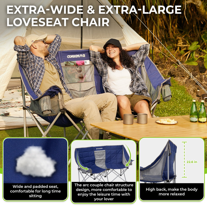 Load image into Gallery viewer, FUNDANGO Double Sofa Chair Loveseat Camping Chairs Blue