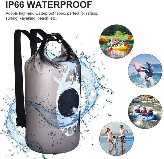 KinWild Dry Bag Waterproof with Solar Bluetooth Speaker & Light