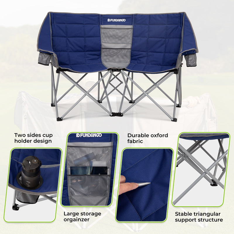 Load image into Gallery viewer, FUNDANGO Double Sofa Chair Loveseat Camping Chairs Blue