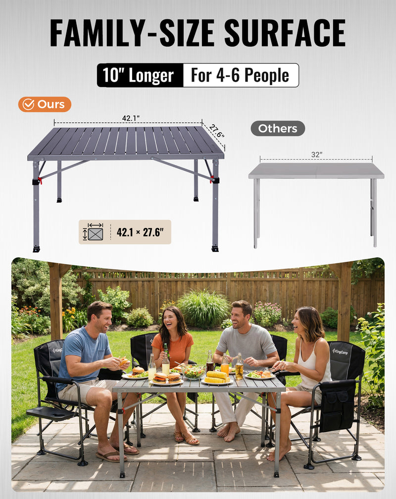 Load image into Gallery viewer, KingCamp Folding Aluminum Roll-Top Camping Table | 3 Adjustable Heights (23.6"-31.5"), Portable 4-6 Person Picnic Table with Carry Bag