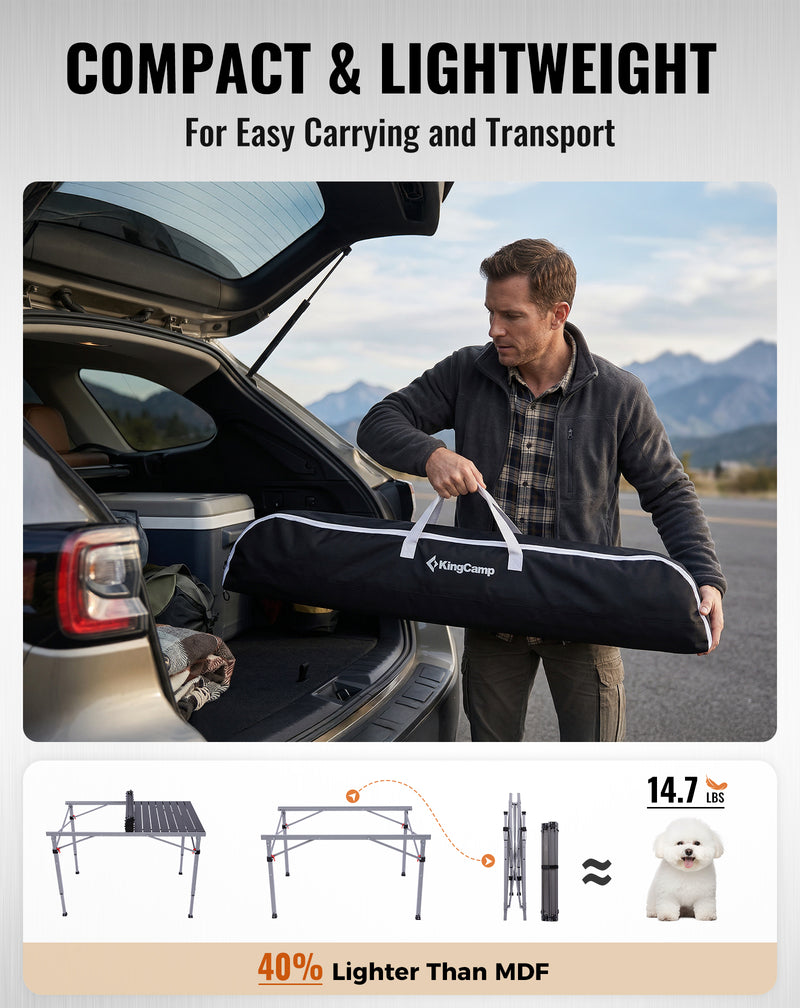 Load image into Gallery viewer, KingCamp Folding Aluminum Roll-Top Camping Table | 3 Adjustable Heights (23.6"-31.5"), Portable 4-6 Person Picnic Table with Carry Bag