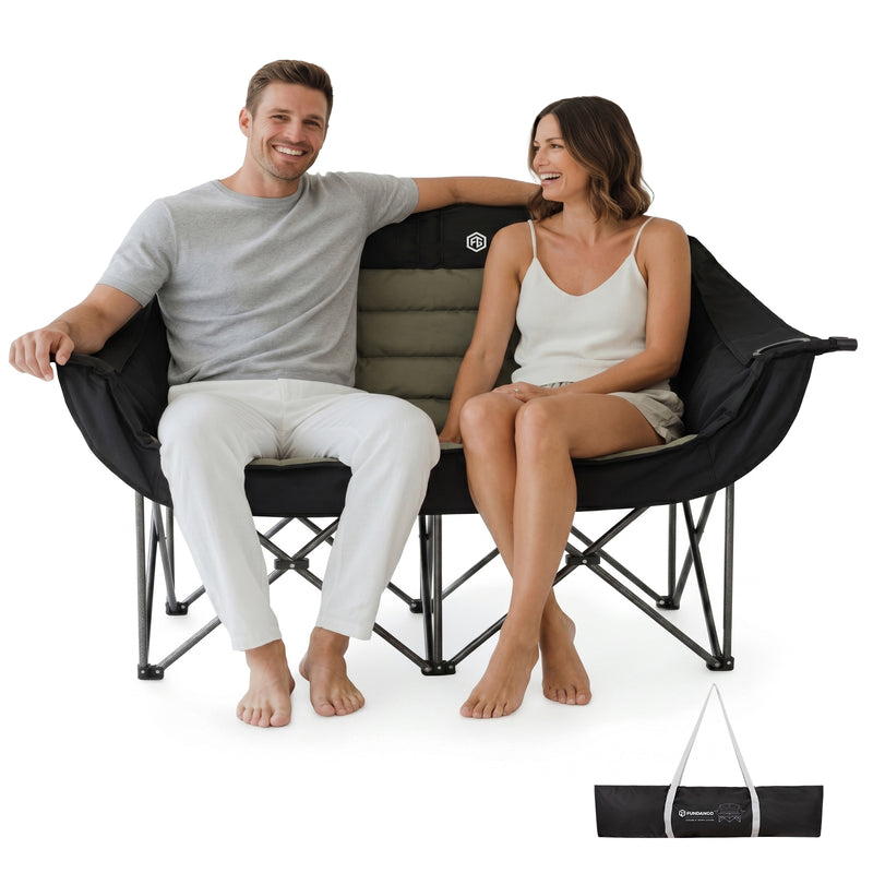 Load image into Gallery viewer, FUNDANGO Horizon Bliss P2 Double Folding Camping Loveseat | 2-Person Padded Outdoor Couch with Cup Holders Heavy Duty 880lb Capacity