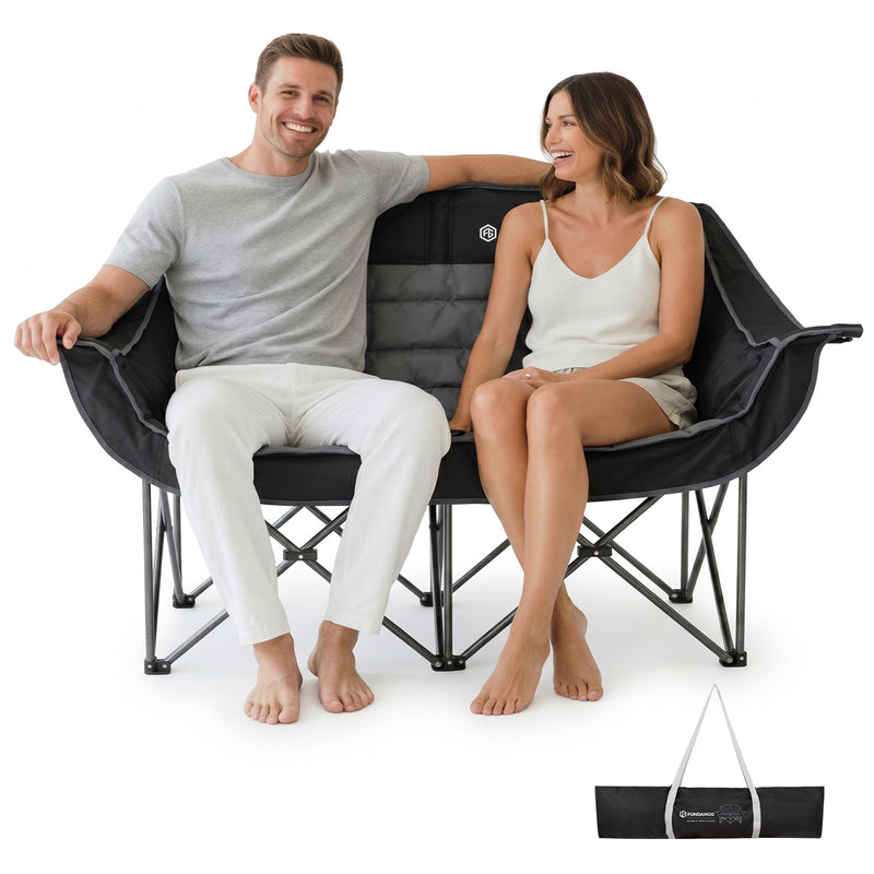 Load image into Gallery viewer, FUNDANGO Horizon Bliss P2 Double Folding Camping Loveseat | 2-Person Padded Outdoor Couch with Cup Holders Heavy Duty 880lb Capacity