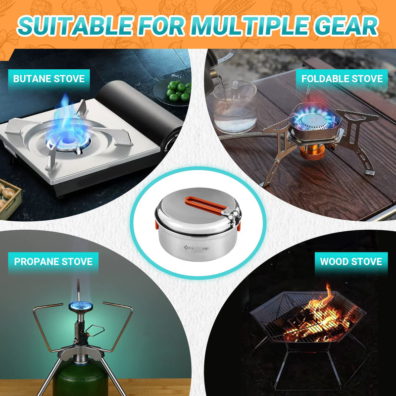 Cargue la imagen en el visor de la galería, KingCamp ADVENTURER Ⅰ Juego de ollas de camping de acero inoxidable para 2 personas + juego de cubiertos