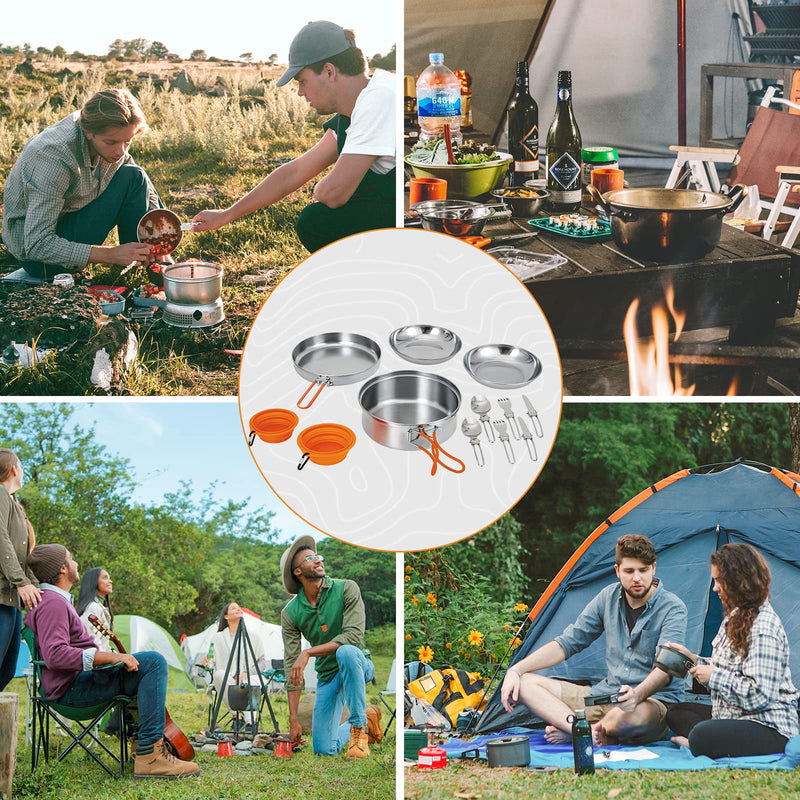Cargue la imagen en el visor de la galería, KingCamp ADVENTURER Ⅰ Juego de ollas de camping de acero inoxidable para 2 personas + juego de cubiertos