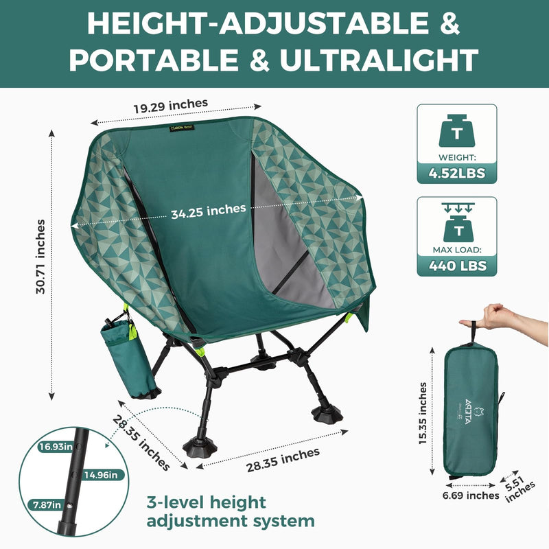Load image into Gallery viewer, ATEPA Ultralight Backpacking Chair - 440lb Capacity, Compact Folding Camp Chair with Side Pocket for Hiking, Camping, Festivals & Outdoor Concerts