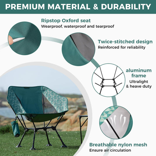 ATEPA Ultralight Backpacking Chair - 440lb Capacity, Compact Folding Camp Chair with Side Pocket for Hiking, Camping, Festivals & Outdoor Concerts