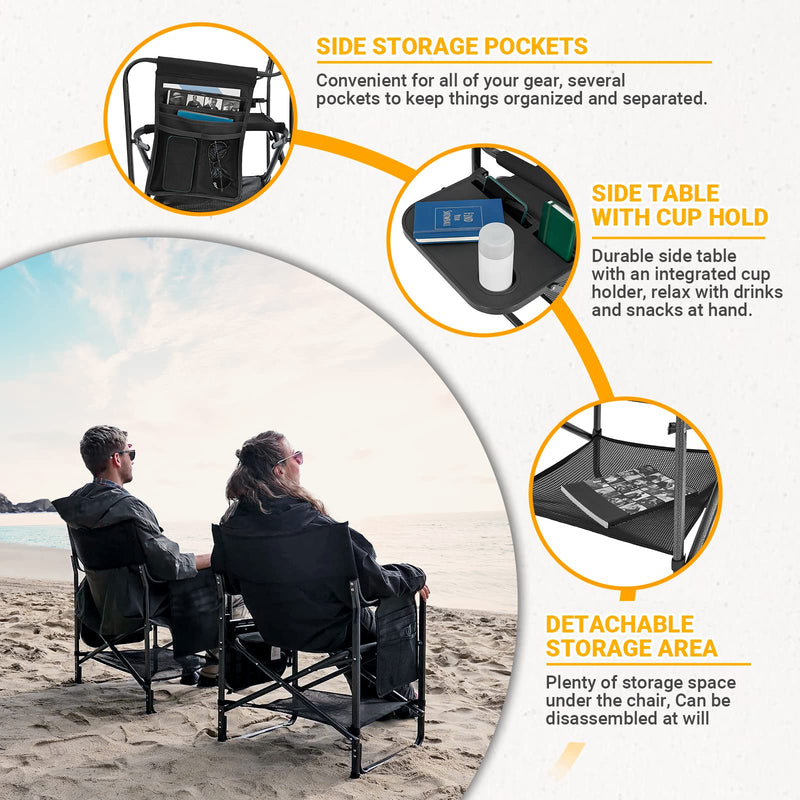 Cargue la imagen en el visor de la galería, KingCamp Camping Directors Chairs with Side Table and Storage Pockets