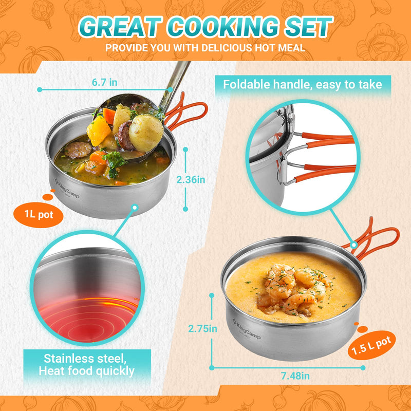 Load image into Gallery viewer, KingCamp 17/25pcs Stainless Steel Cookware Set pro