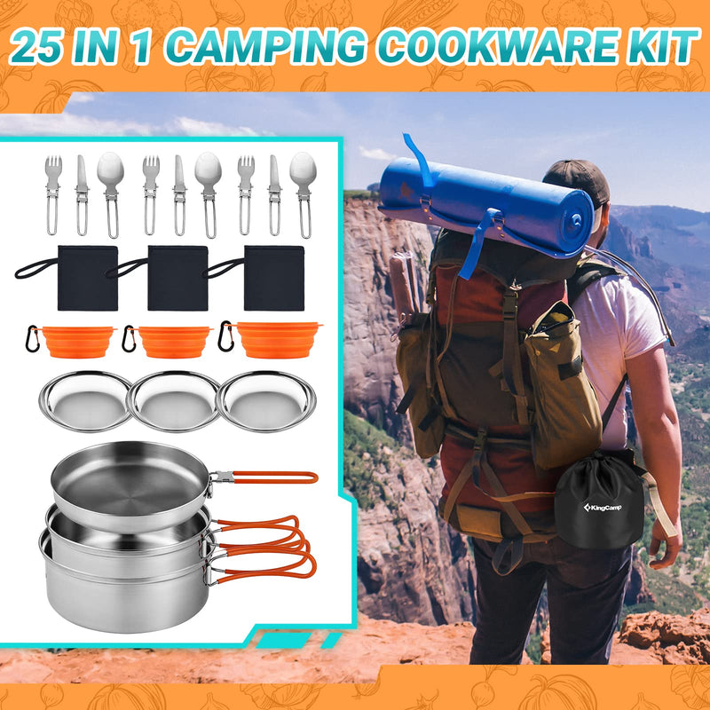 Load image into Gallery viewer, KingCamp 17/25pcs Stainless Steel Cookware Set pro