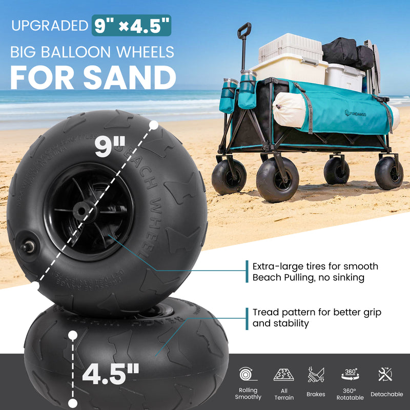 Load image into Gallery viewer, FUNDANGO WaveTrek L9 Large Beach Wagon with Big Balloon Wheels | 550lb Capacity 300L Heavy Duty All-Terrain Cart with Air Pump, Folding Collapsible Utility Wagon for Sand, Camping & Sports