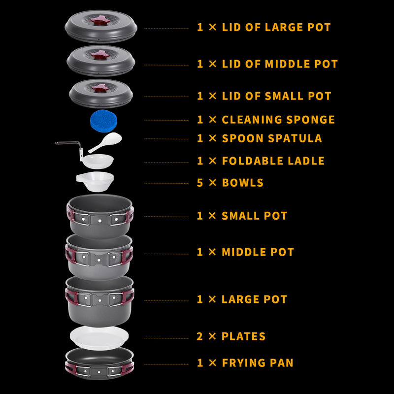 Cargue la imagen en el visor de la galería, KingCamp Climber III Hard-anodized Aluminum Cookware Set