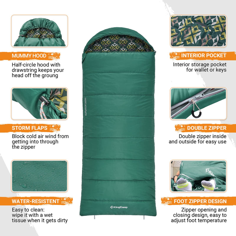 Load image into Gallery viewer, KingCamp SUPERIOR 300XL Sleeping Bag-Envelope With Hood