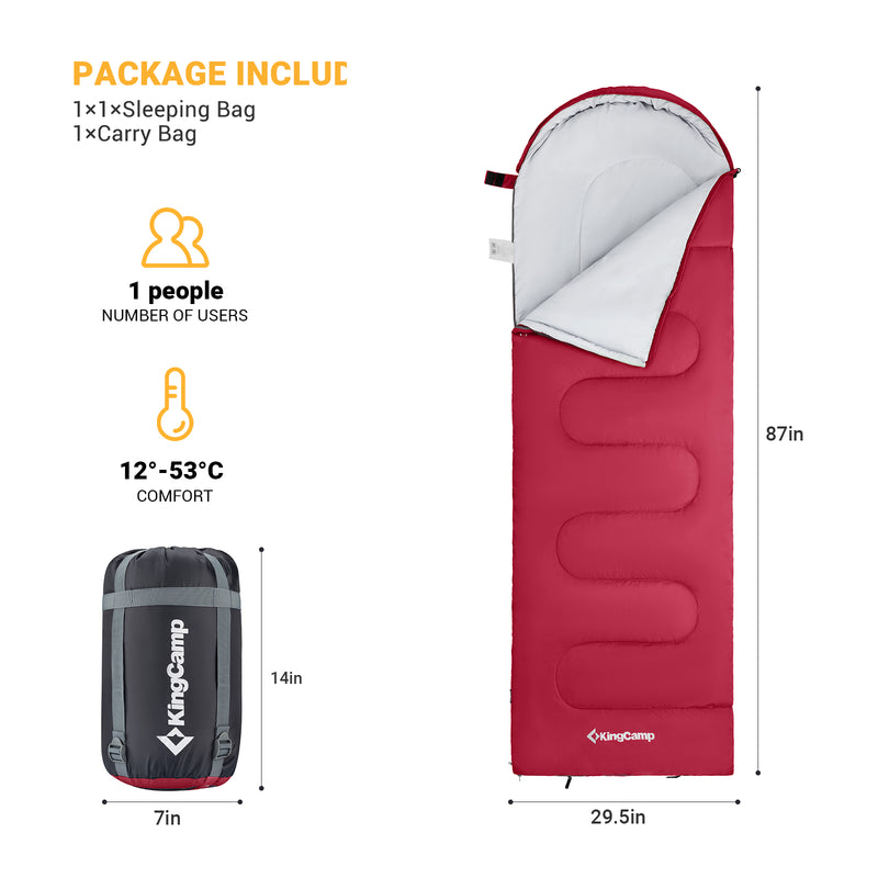 Load image into Gallery viewer, KingCamp Oasis 250 Sleeping Bag-Envelope With Hood 3 Season Camping Sleeping Bag