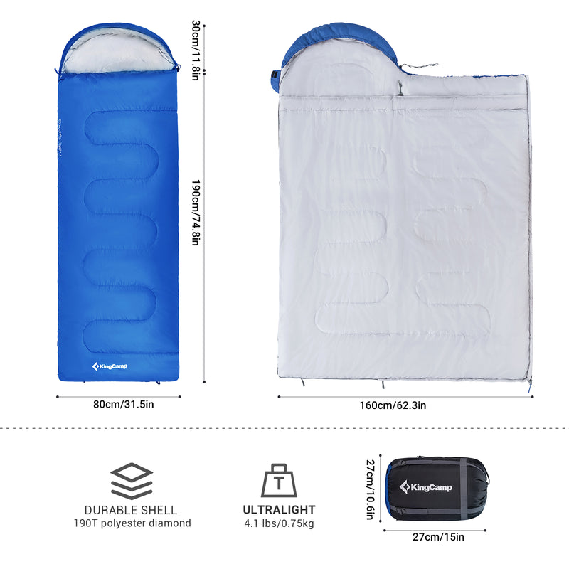 Load image into Gallery viewer, KingCamp Oasis 300 Sleeping Bag-Envelope With Hood