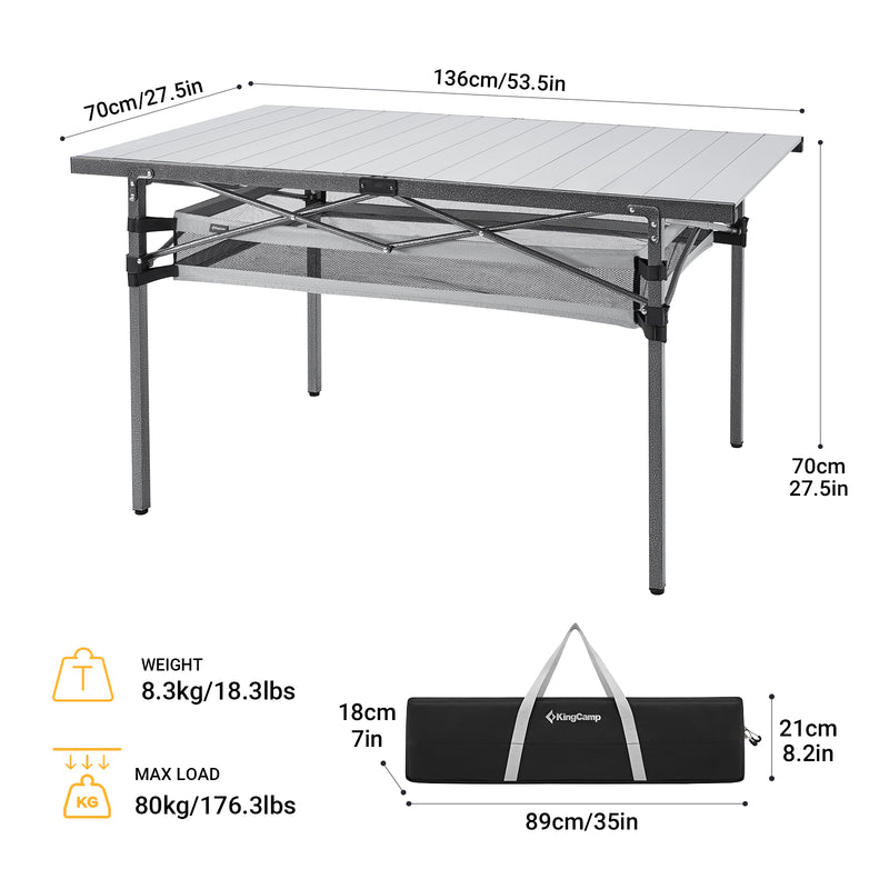 Cargue la imagen en el visor de la galería, KingCamp Aluminum Roll Up Table with Net Bag