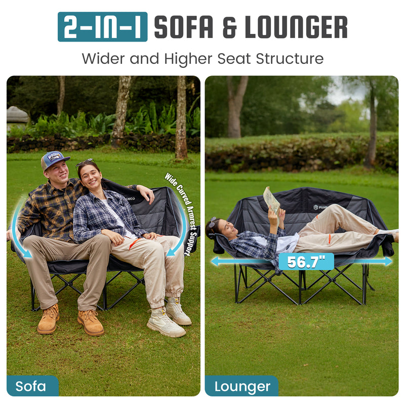 Load image into Gallery viewer, FUNDANGO Horizon Bliss P2 Double Folding Camping Loveseat | 2-Person Padded Outdoor Couch with Cup Holders Heavy Duty 880lb Capacity