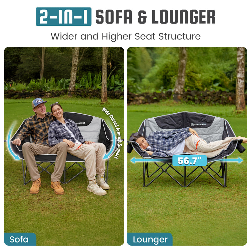 Load image into Gallery viewer, FUNDANGO Horizon Bliss P2 Double Folding Camping Loveseat | 2-Person Padded Outdoor Couch with Cup Holders Heavy Duty 880lb Capacity