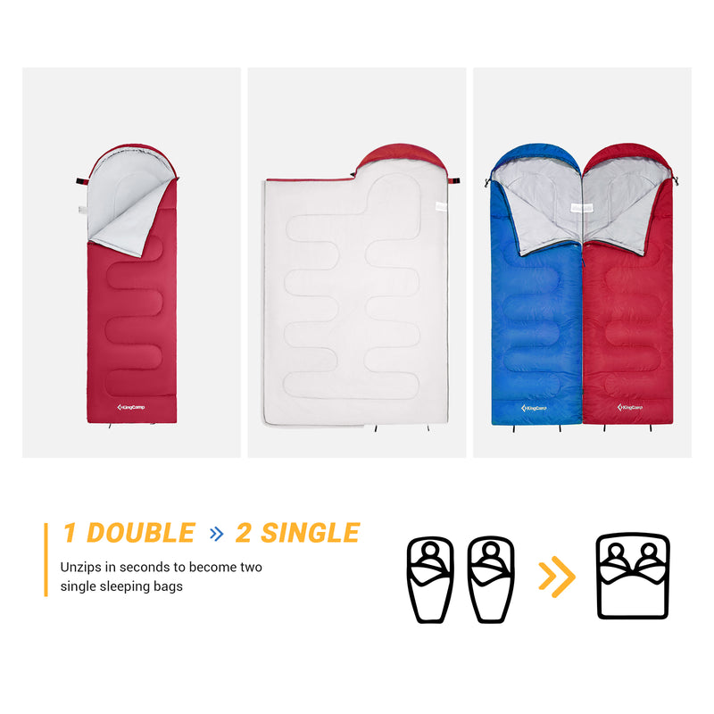 Load image into Gallery viewer, KingCamp Oasis 250 Sleeping Bag-Envelope With Hood 3 Season Camping Sleeping Bag