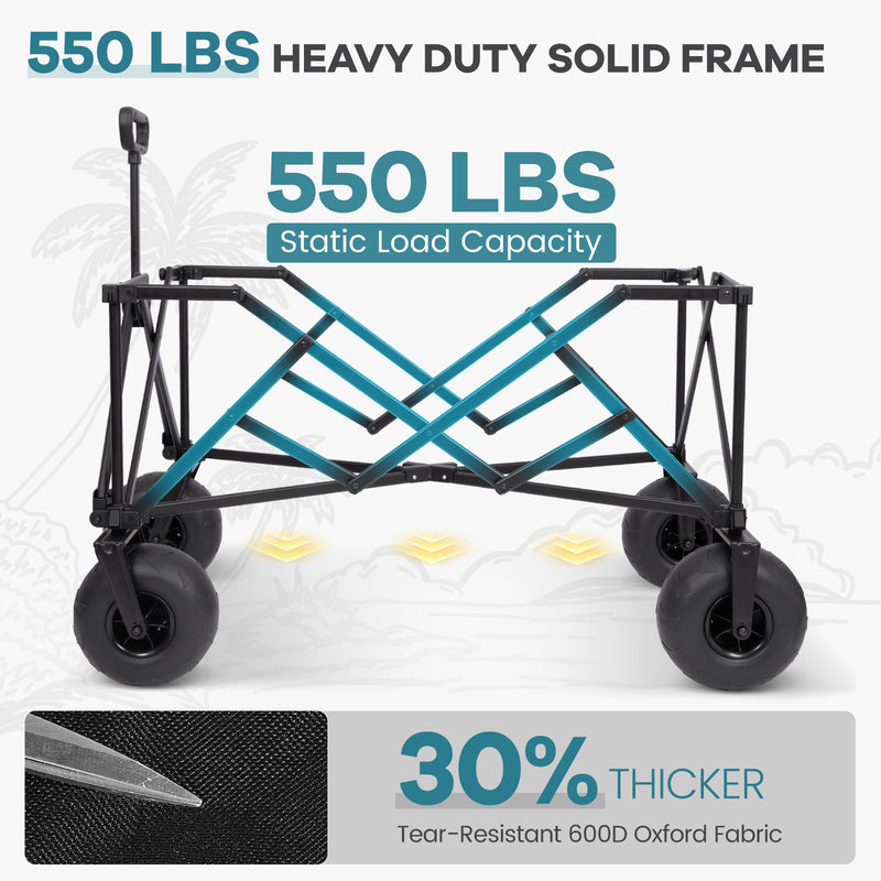 Load image into Gallery viewer, FUNDANGO WaveTrek L9 Large Beach Wagon with Big Balloon Wheels | 550lb Capacity 300L Heavy Duty All-Terrain Cart with Air Pump, Folding Collapsible Utility Wagon for Sand, Camping & Sports
