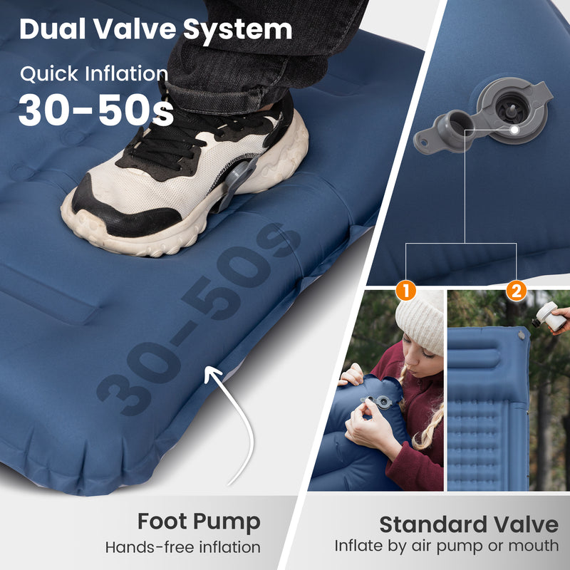 Load image into Gallery viewer, KingCamp DELUXE 12 Inflatable Sleeping Pad Navy– Built‑In Foot Pump & Pillow, Lightweight Camping Mat
