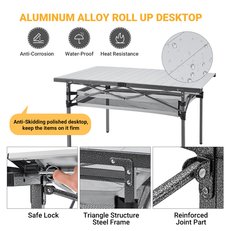 Cargue la imagen en el visor de la galería, KingCamp Aluminum Roll Up Table with Net Bag