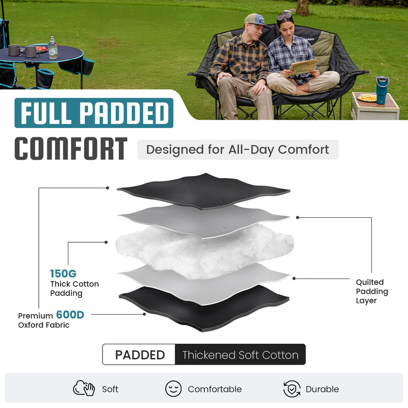 Load image into Gallery viewer, FUNDANGO Horizon Bliss P2 Double Folding Camping Loveseat | 2-Person Padded Outdoor Couch with Cup Holders Heavy Duty 880lb Capacity