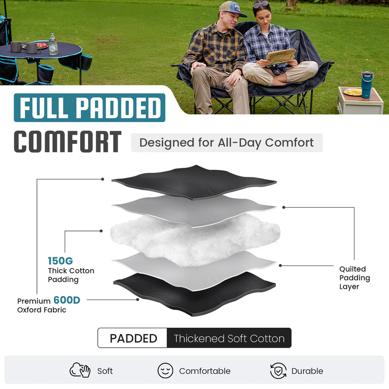 Load image into Gallery viewer, FUNDANGO Horizon Bliss P2 Double Folding Camping Loveseat | 2-Person Padded Outdoor Couch with Cup Holders Heavy Duty 880lb Capacity
