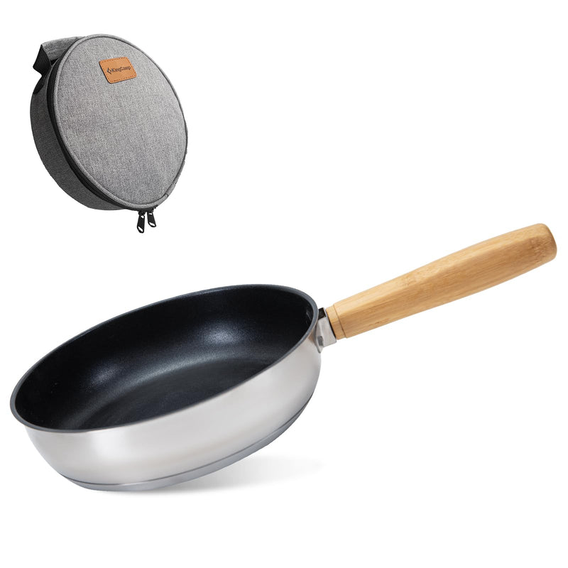Load image into Gallery viewer, KingCamp 8" Stainless Steel Frying Pan with Detachable Bamboo Handle