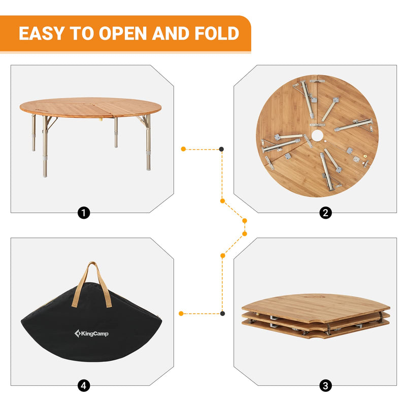 Load image into Gallery viewer, KingCamp 3-Folding Round Bamboo Table