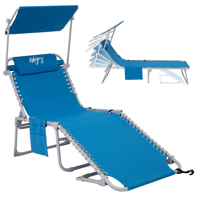 Load image into Gallery viewer, WEJOY Classic Portable Lounge Chair with Canopy Sun Shade Blue