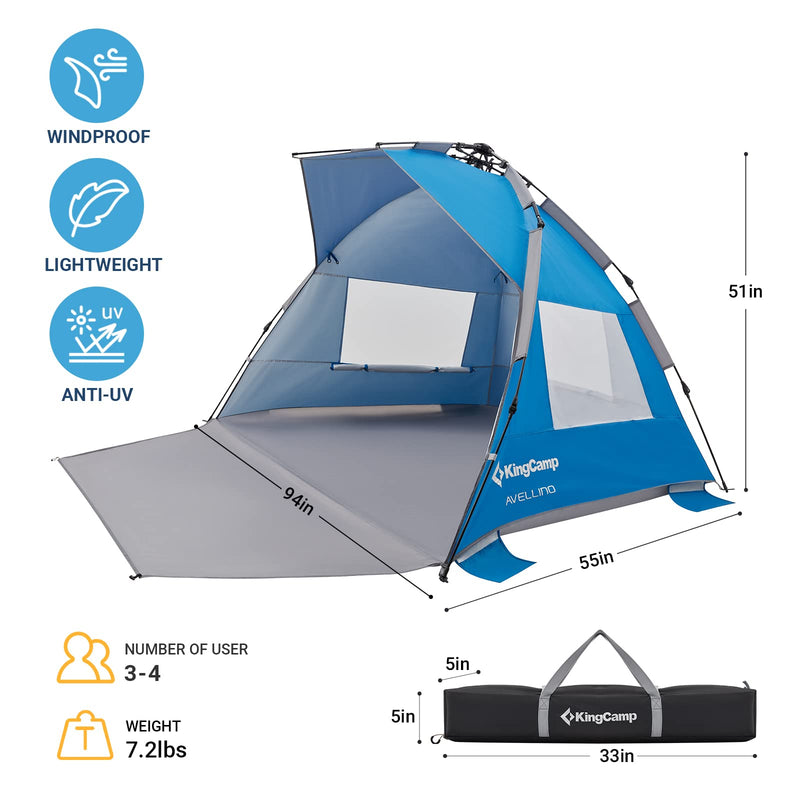 Cargue la imagen en el visor de la galería, Pérgola parasol KingCamp AVELLINO Quick-Up Beach Sun Shelter
