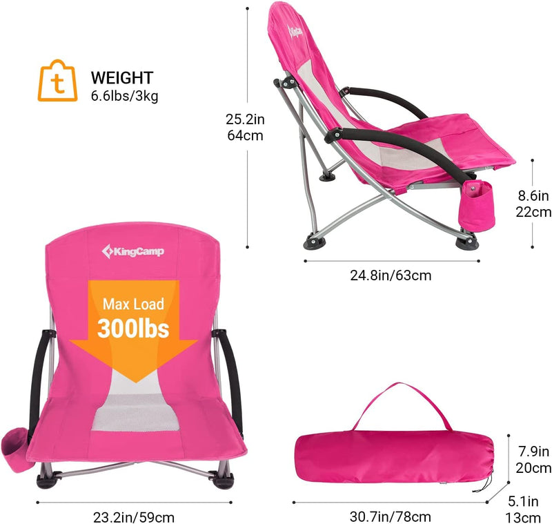 Cargue la imagen en el visor de la galería, KingCamp Low Back Lightweight Strong Stable Folding Beach Chair 2-piece Set