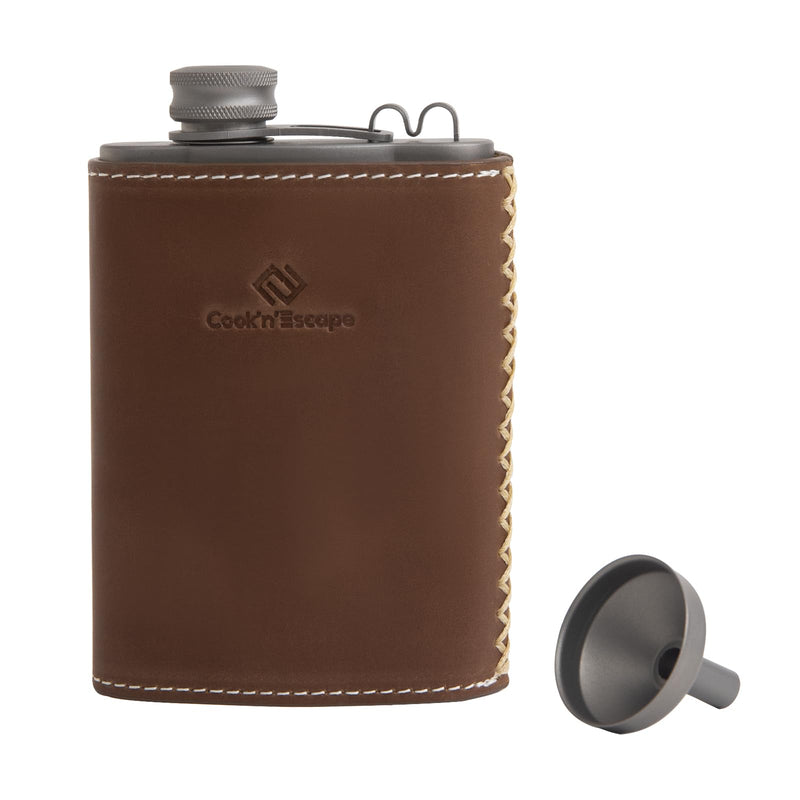 Load image into Gallery viewer, Cook'n'Escape Titanium Spirit Flask 180 ml ( With Leather Case )