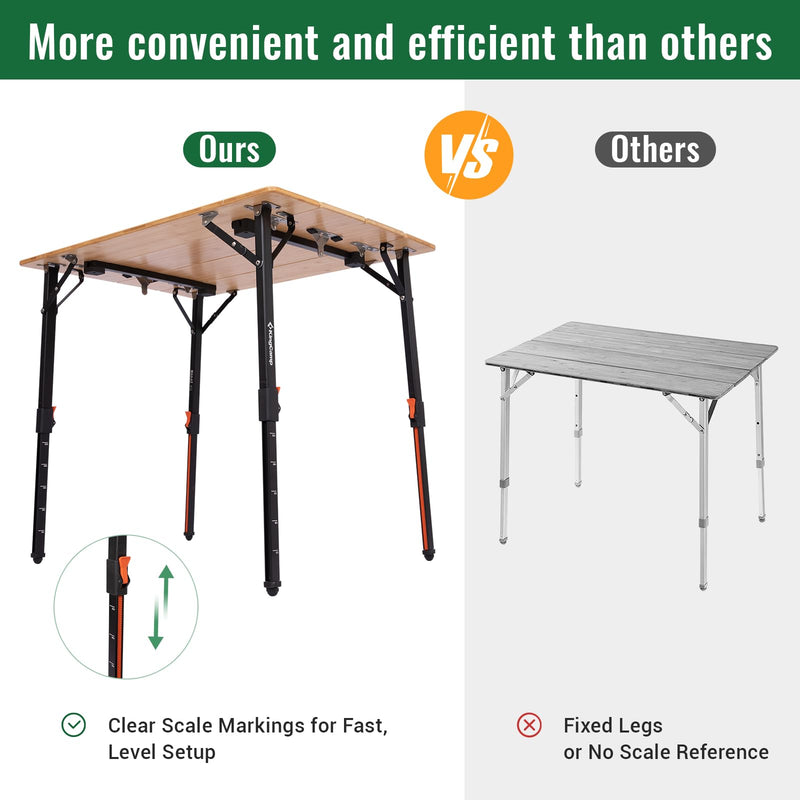Load image into Gallery viewer, KingCamp 4-Fold Bamboo Camping Table | Portable Adjustable Height Folding Table (16.5"-27.5") for Outdoor, Picnic & Tailgating, Holds 265 lbs