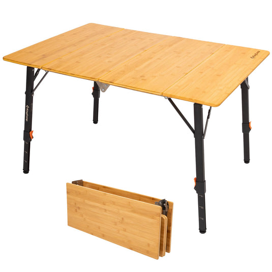 KingCamp BAMBOO Folding Bamboo Table KingCamp All-Terrain Bamboo Camping Table with Adjustable Feet for Stability on Uneven Surfaces