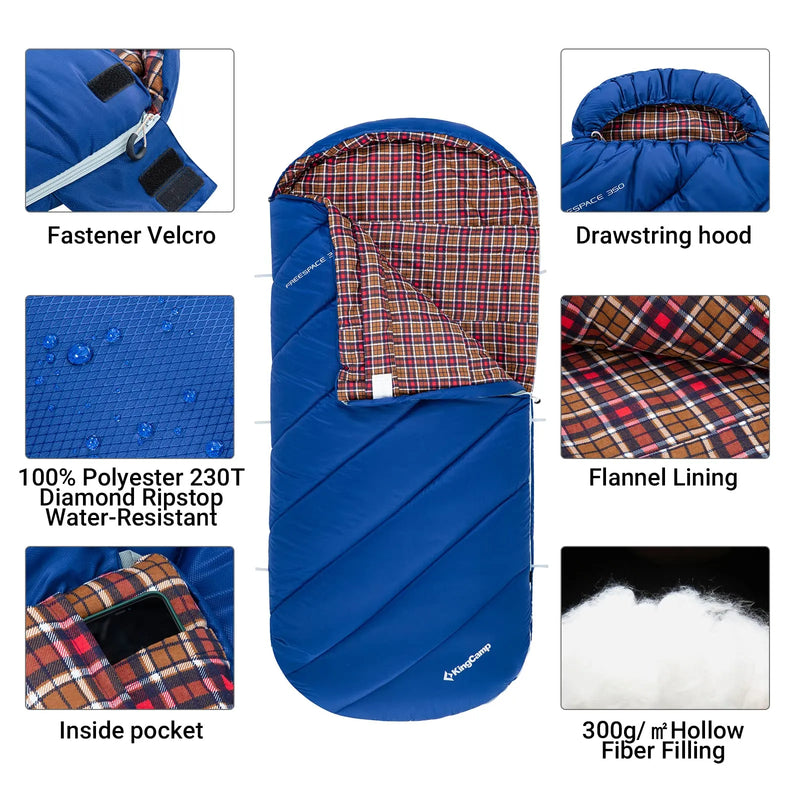 Load image into Gallery viewer, KingCamp FREESPACE 300S Kids Sleeping Bag-Envelope With Hood