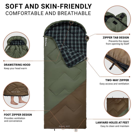 KingCamp GALE 300 Sleeping Bag-Envelope With Hood Breathable