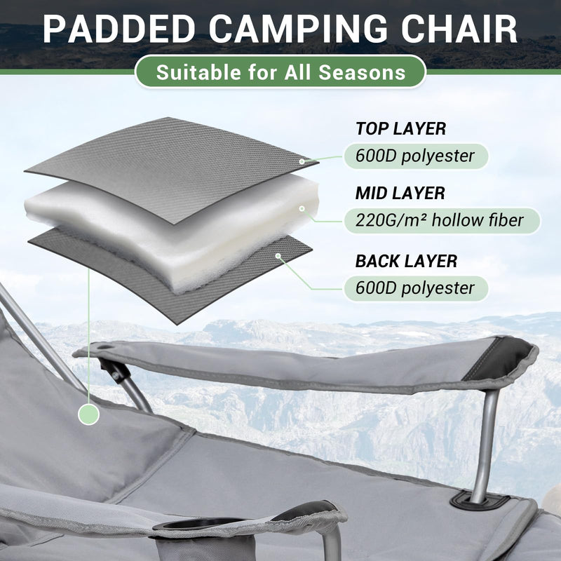 Load image into Gallery viewer, WEJOY Padded Reclining Camping Chair 3-Adjustable Positions with High Back and Armrests