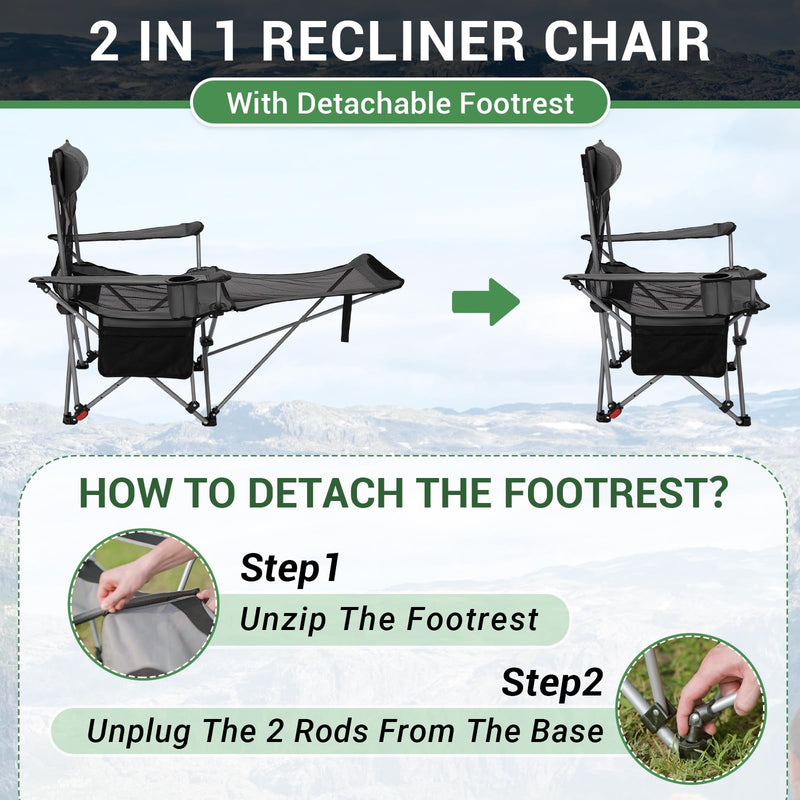Load image into Gallery viewer, WEJOY 4-Position Reclining Camp Chair Grey 2 in 1 Recliner Chair