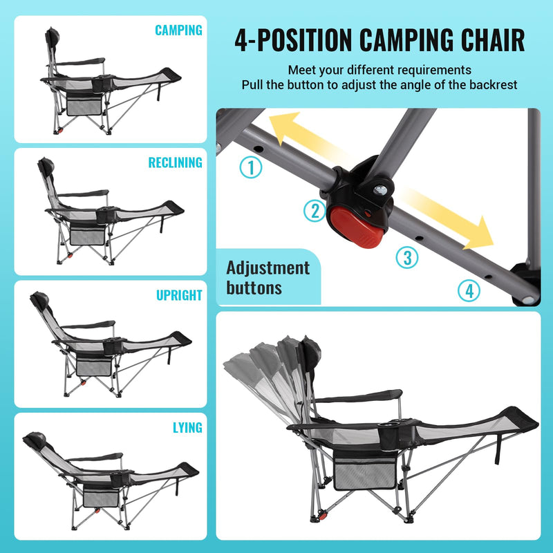 Load image into Gallery viewer, WEJOY 4-Position Reclining Camp Chair Black