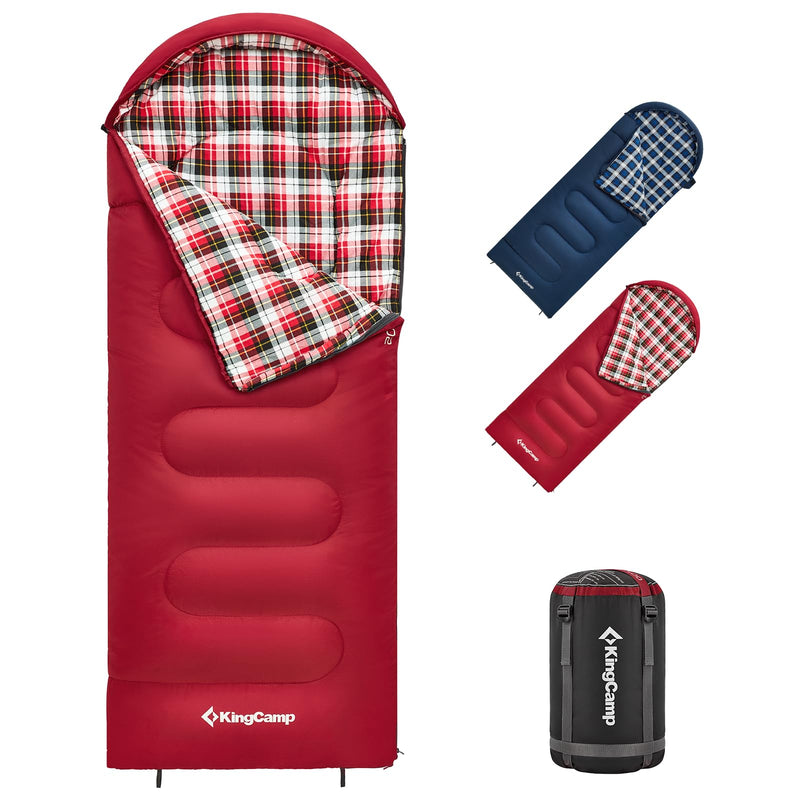 Load image into Gallery viewer, KingCamp CLOUDY 300S Kids Sleeping Bag-Envelope With Hood Flannel Fabric Red