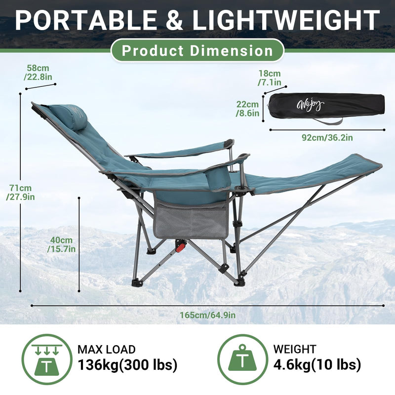 Load image into Gallery viewer, WEJOY Padded Reclining Camping Chair 3-Adjustable Positions with Detachable Footrest
