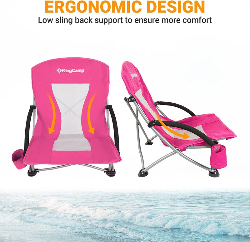 Cargue la imagen en el visor de la galería, KingCamp Low Back Lightweight Strong Stable Folding Beach Chair 2-piece Set