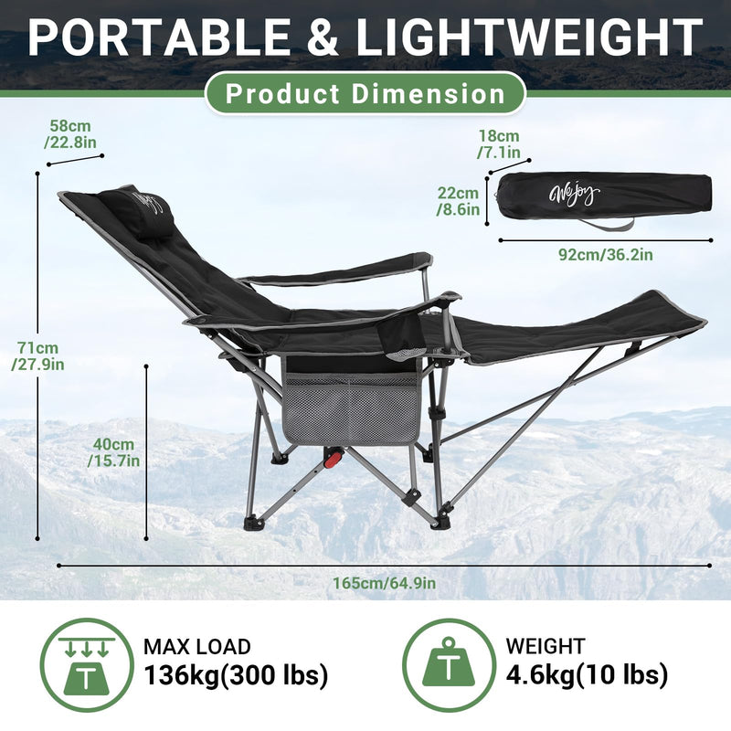 Load image into Gallery viewer, WEJOY Padded Reclining Camping Chair 3-Adjustable Positions with Detachable Footrest