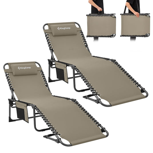 KingCamp 3-Folding Lounge Chair Set of 2 Beige