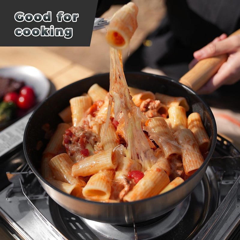 Load image into Gallery viewer, KingCamp 8" Stainless Steel Frying Pan with Detachable Bamboo Handle