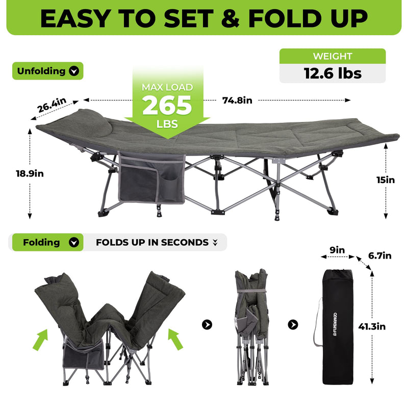 Cargue la imagen en el visor de la galería, FUNDANGO Folding Camping Cot OAK COT PRO