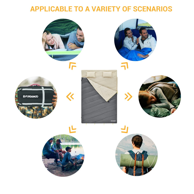 Load image into Gallery viewer, FUNDANGO 3-in-1 XL Queen Double Sleeping Bag with 2 Pillows