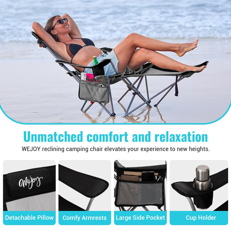 Load image into Gallery viewer, WEJOY 4-Position Reclining Camp Chair Black
